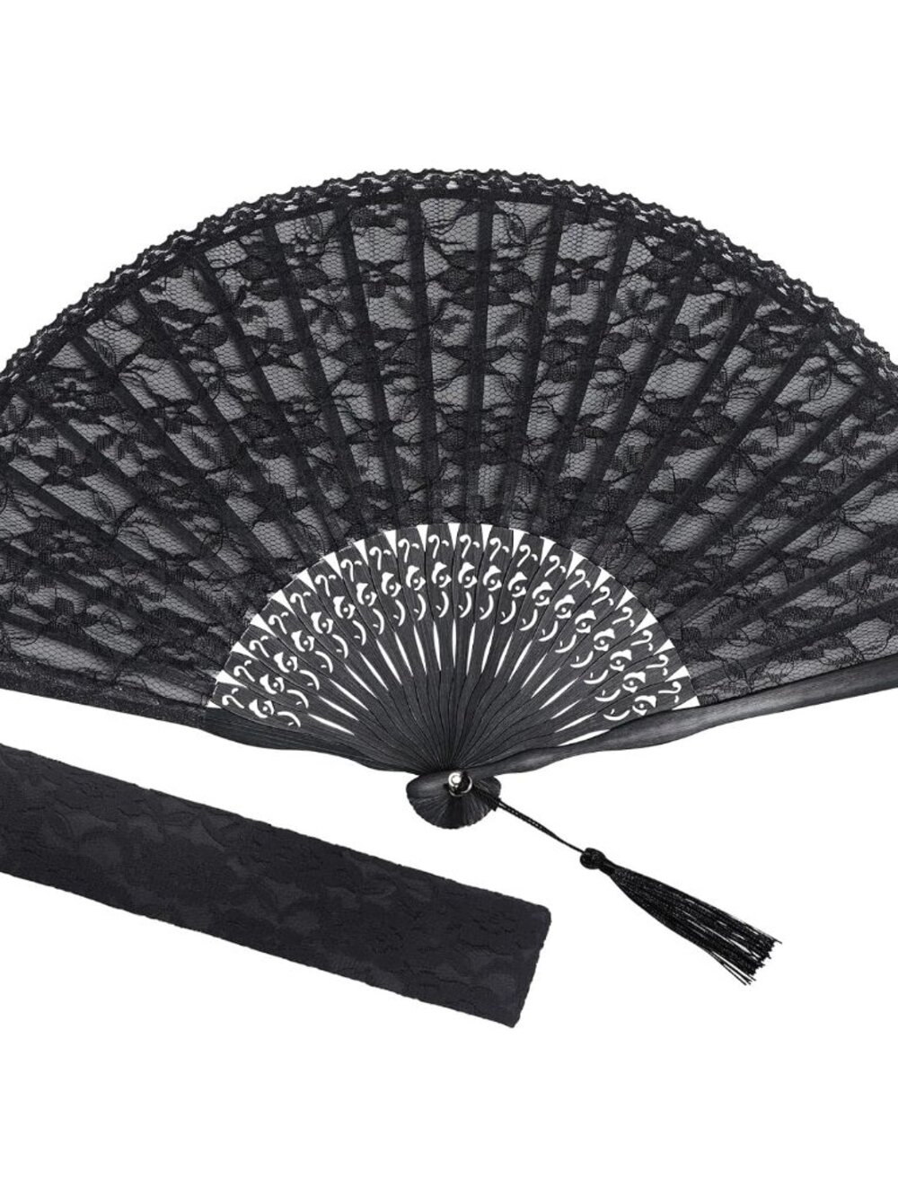 Black Lace Handheld Fan Bamboo Folding Fan